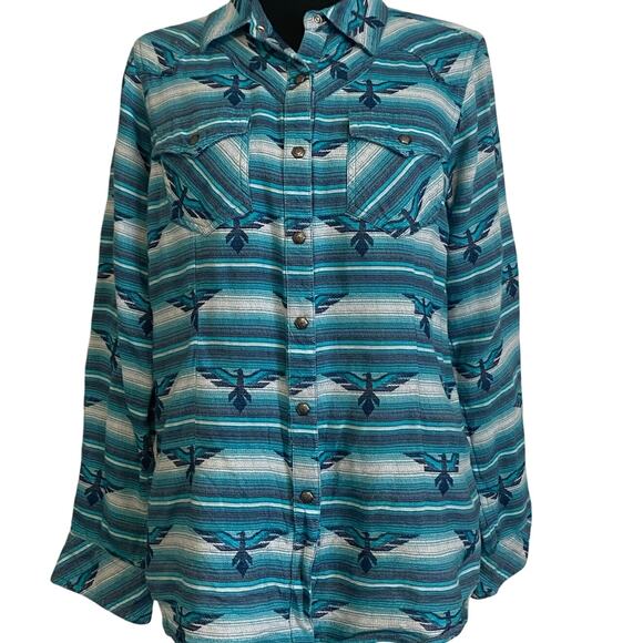 ARIAT Women Real WILD THUNDERBIRD Jacquard Long‎ Sleeve Western Snap Shirt Med - Picture 1 of 7